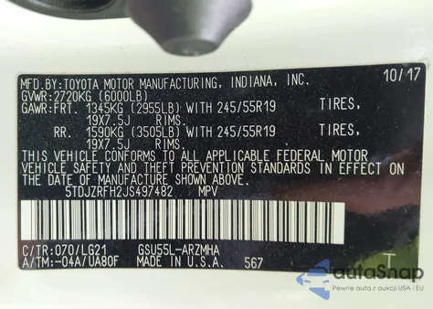 2018 Toyota Highlander Se from USA, damaged, VIN 5TDJZRFH2JS497482